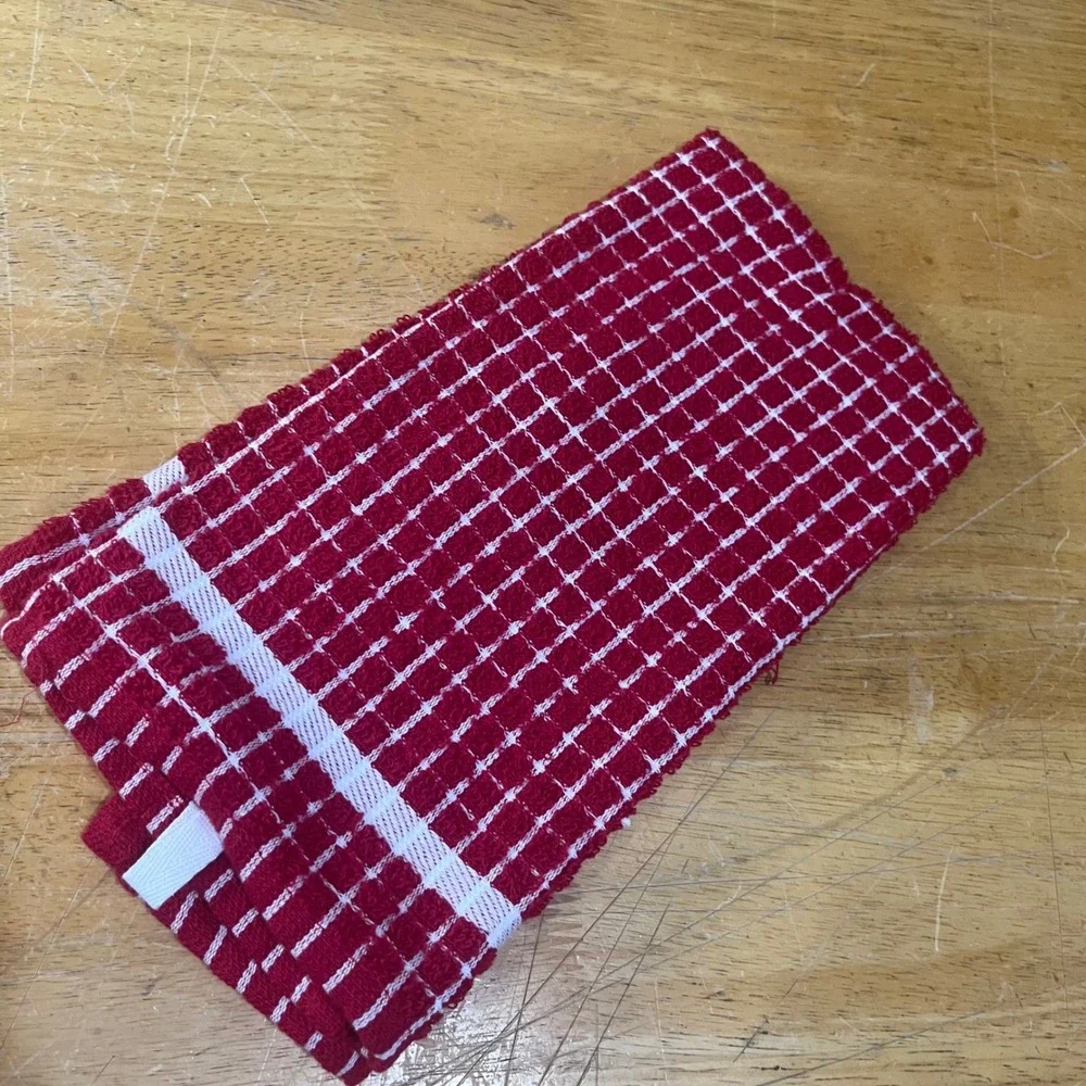 Classic Home Red White Windowpane Terry Kitchen‎ Towel 15x25 Farmhouse Vtg Style